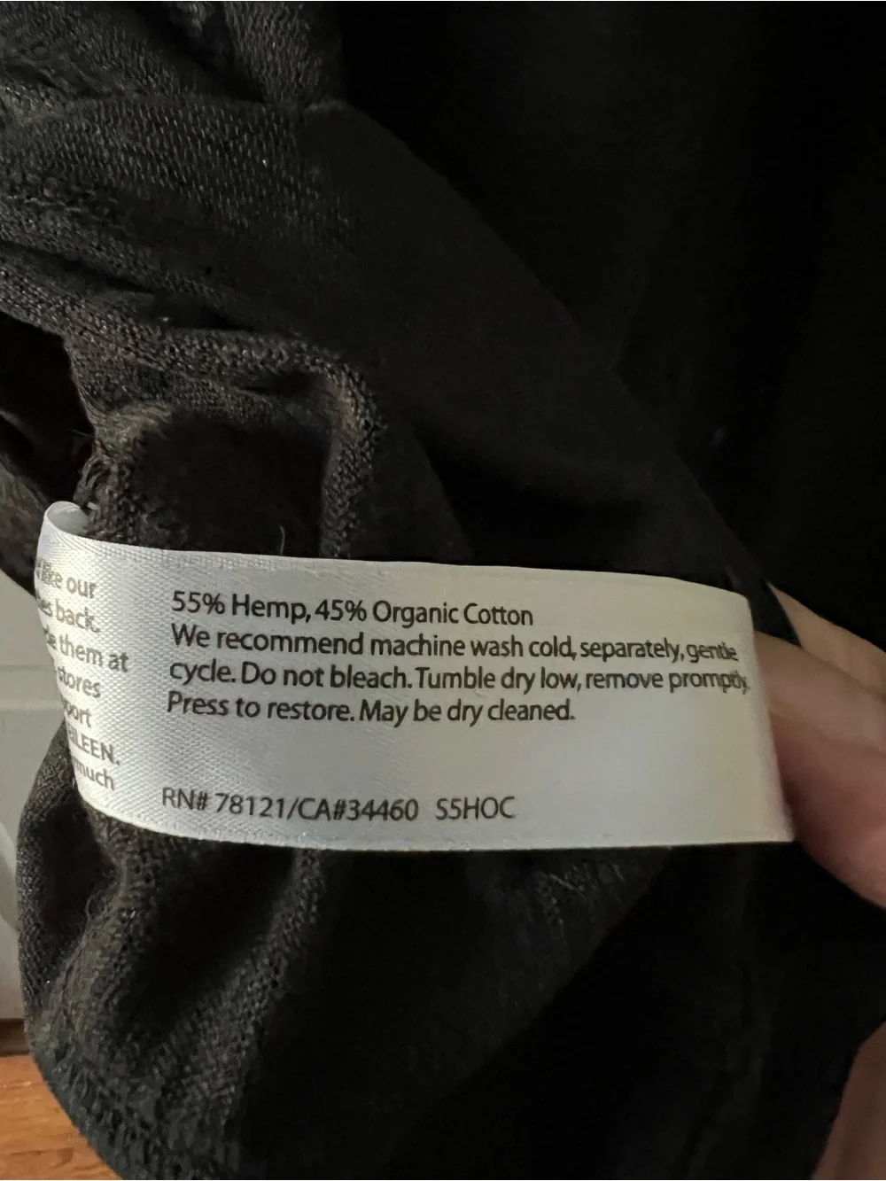 LIKE NEW! — Eileen Fisher Black V-Neck Short Sleeve Dress (Hemp/Organic Cotton) - Picture 4 of 4